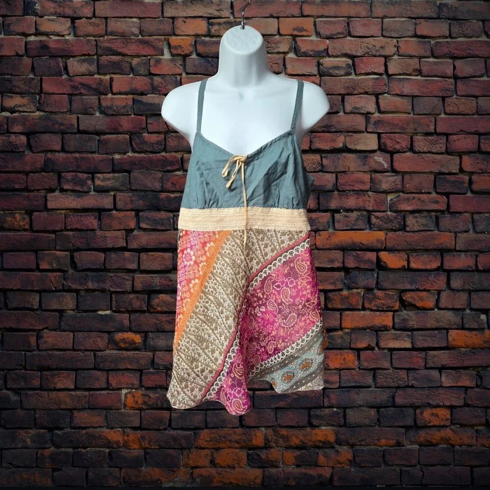Vintage Y2K Bundle of‎ Joy Patchwork Slip Dress Small Boho Adjustable Straps